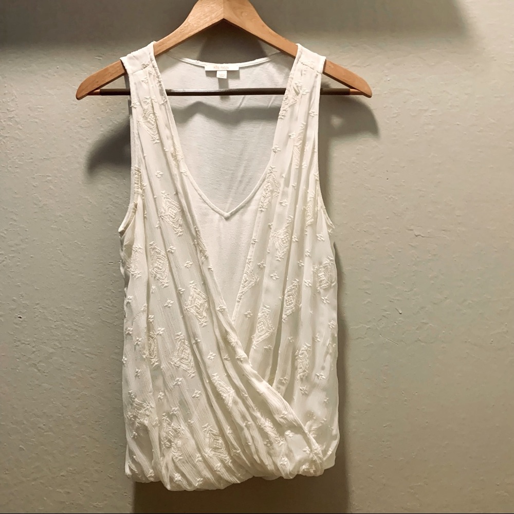 EllaMoss cream blouson tank w/embroidery type details
